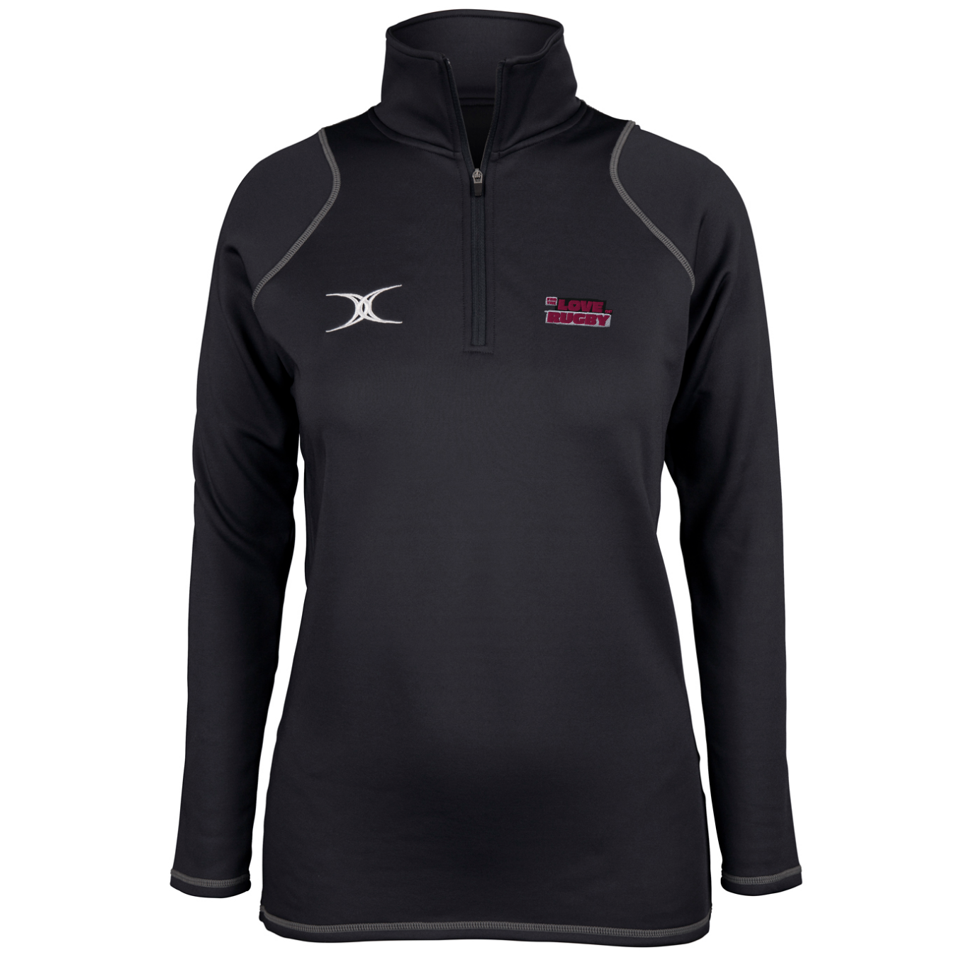 gilbert-rugby-felpa-fleece-quest-donna-1-4-zip-for-the-love-of-rugby-nera image 1