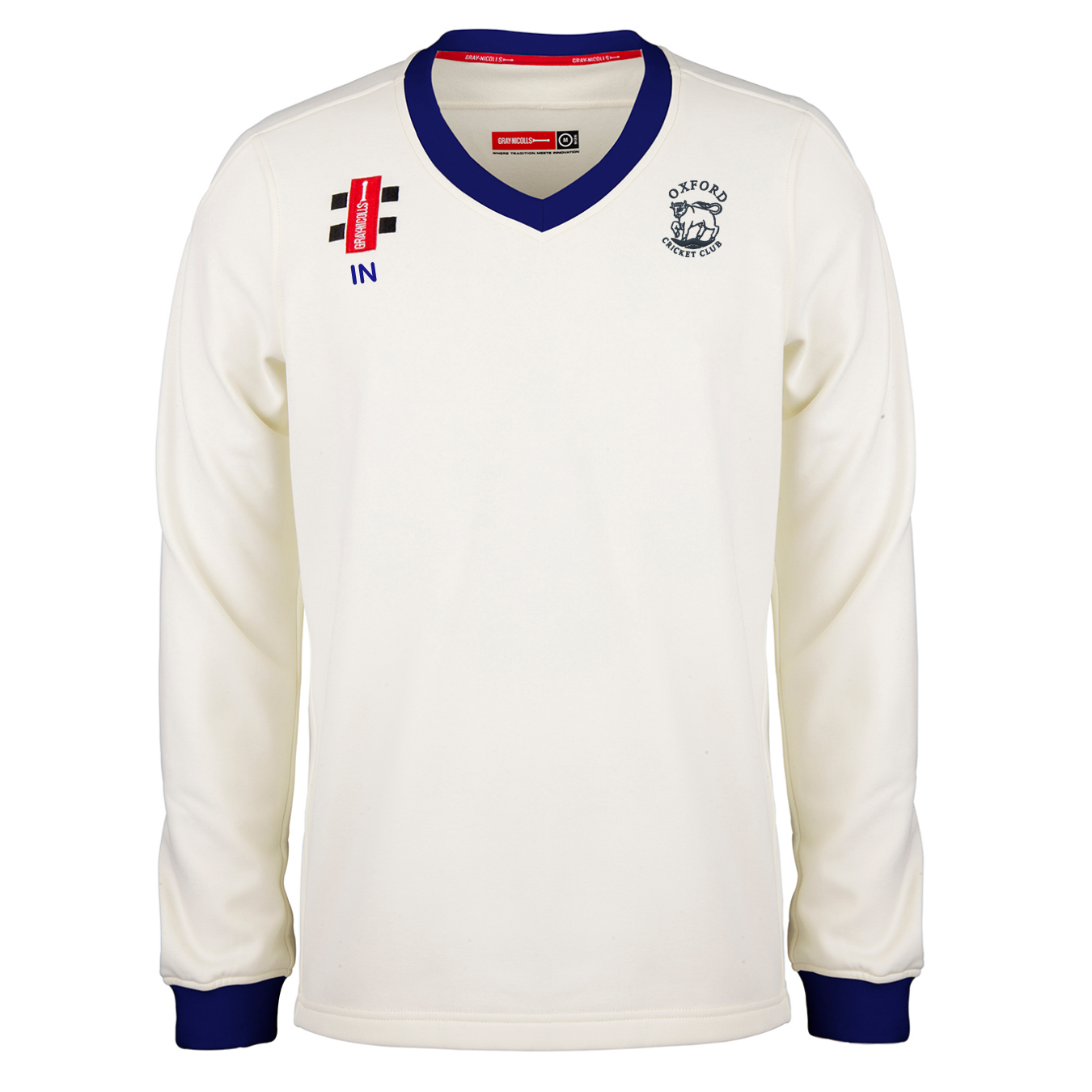 gray-nicolls-oxford-cc-senior-pro-performance-maglione-match-avorio-blu image 1