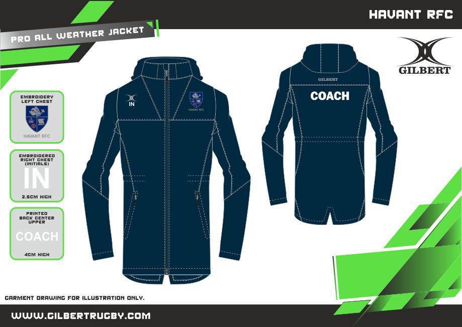 gilbert-rugby-havant-rfc-pro-all-weather-jacket-coaches-blu-navy image 2