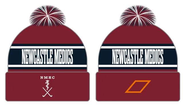 grays-newcastle-medics-hc-berretto-con-pon-pon-senior-bordeaux-blu-navy image 1