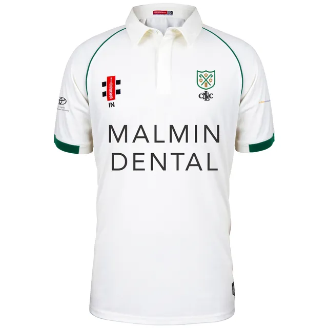 gray-nicolls-north-london-cc-junior-matrix-v2-s-s-shirt-ivory-green-maglia-crick image 1