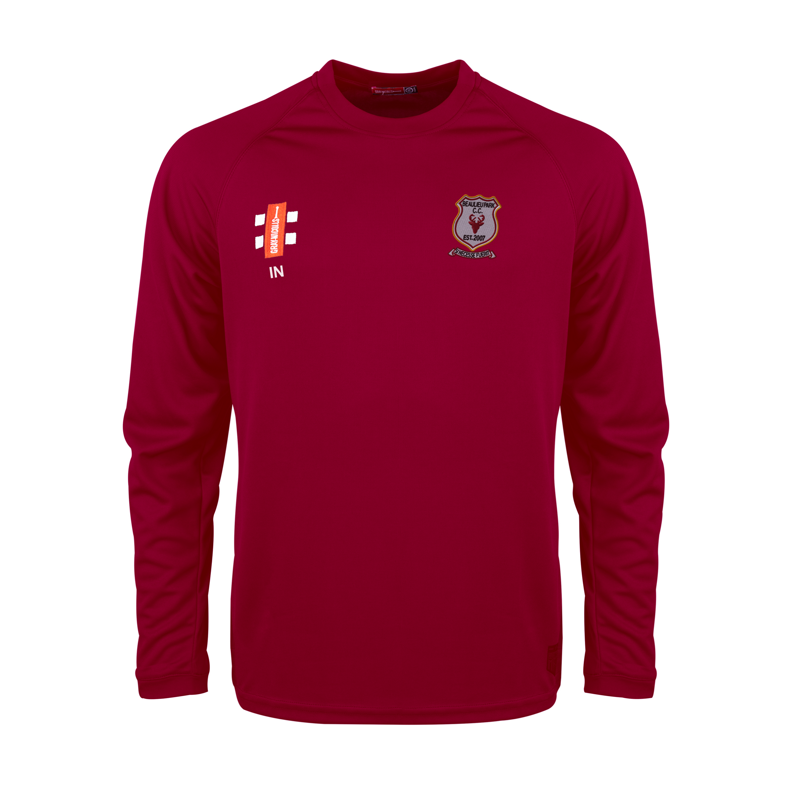 gray-nicolls-beaulieu-park-cc-junior-matrix-v2-t-shirt-manica-lunga-maroon image 1