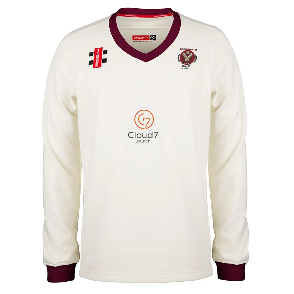 gray-nicolls-crs-cardinals-cc-junior-pro-performance-match-sweater-ivory-maroon- image 1