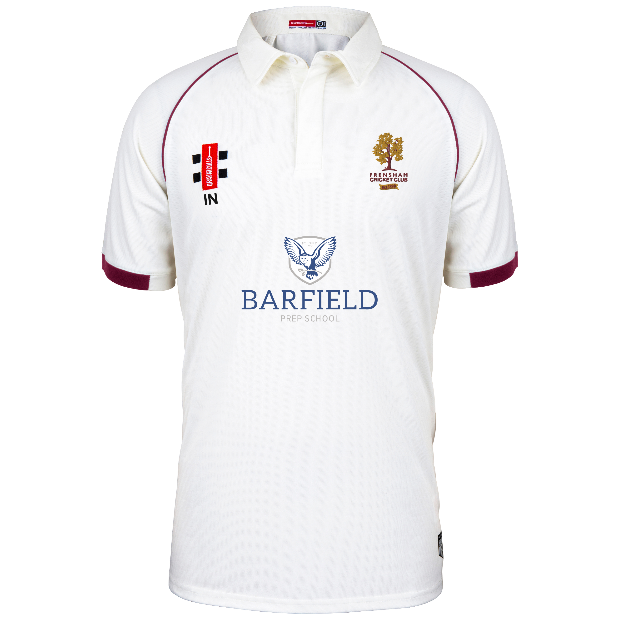 gray-nicolls-frensham-cc-junior-matrix-v2-camicia-cricket-s-s-avorio-bordeaux image 1