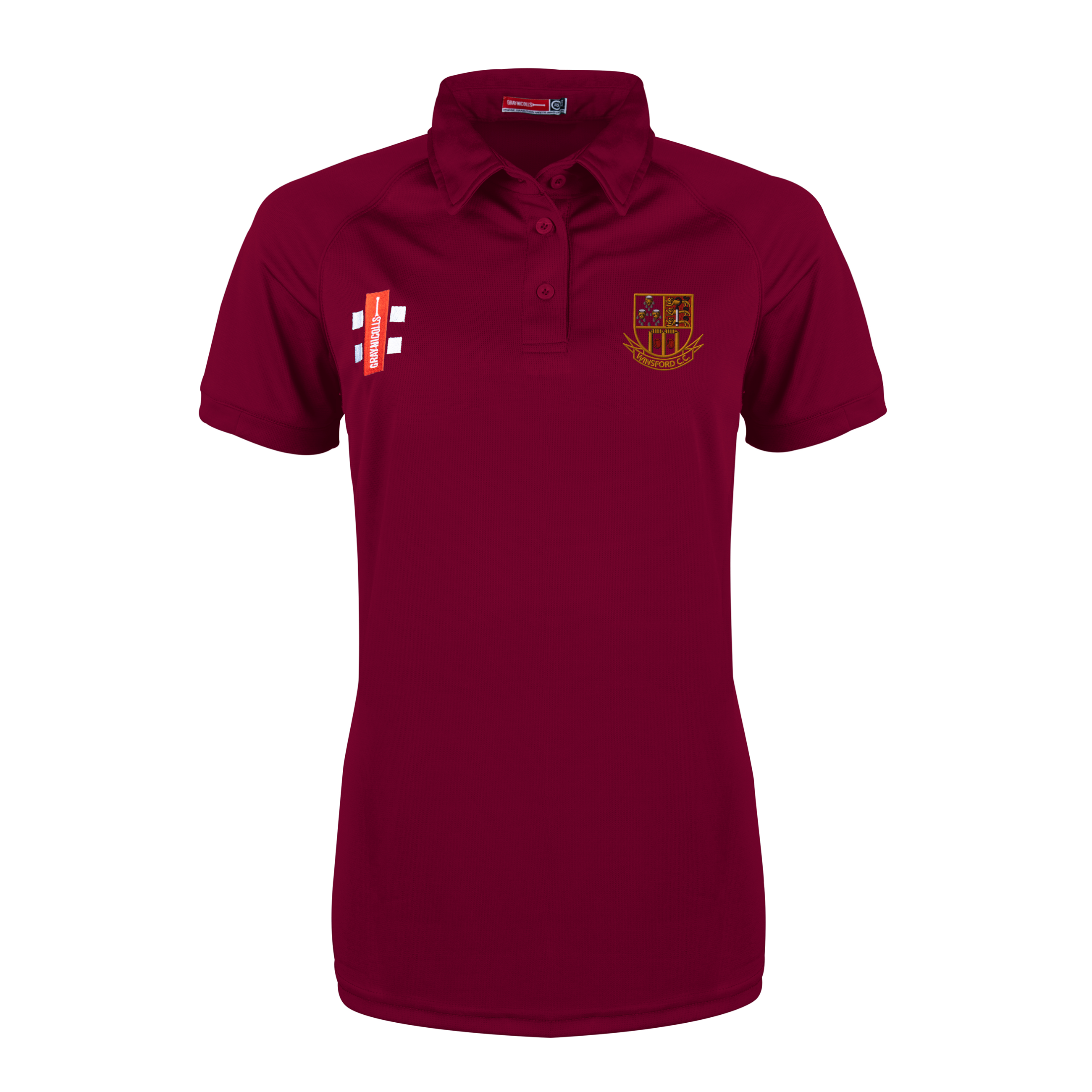 gray-nicolls-matrix-v2-polo-cricket-donna-manica-corta-bordeaux-winsford-cc image 3