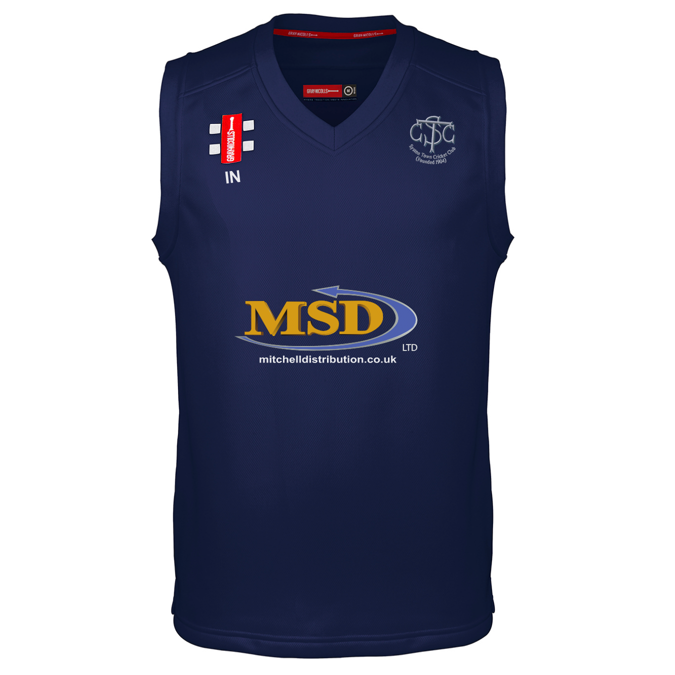 gray-nicolls-syston-town-cc-senior-pro-performance-match-slipover-navy image 1