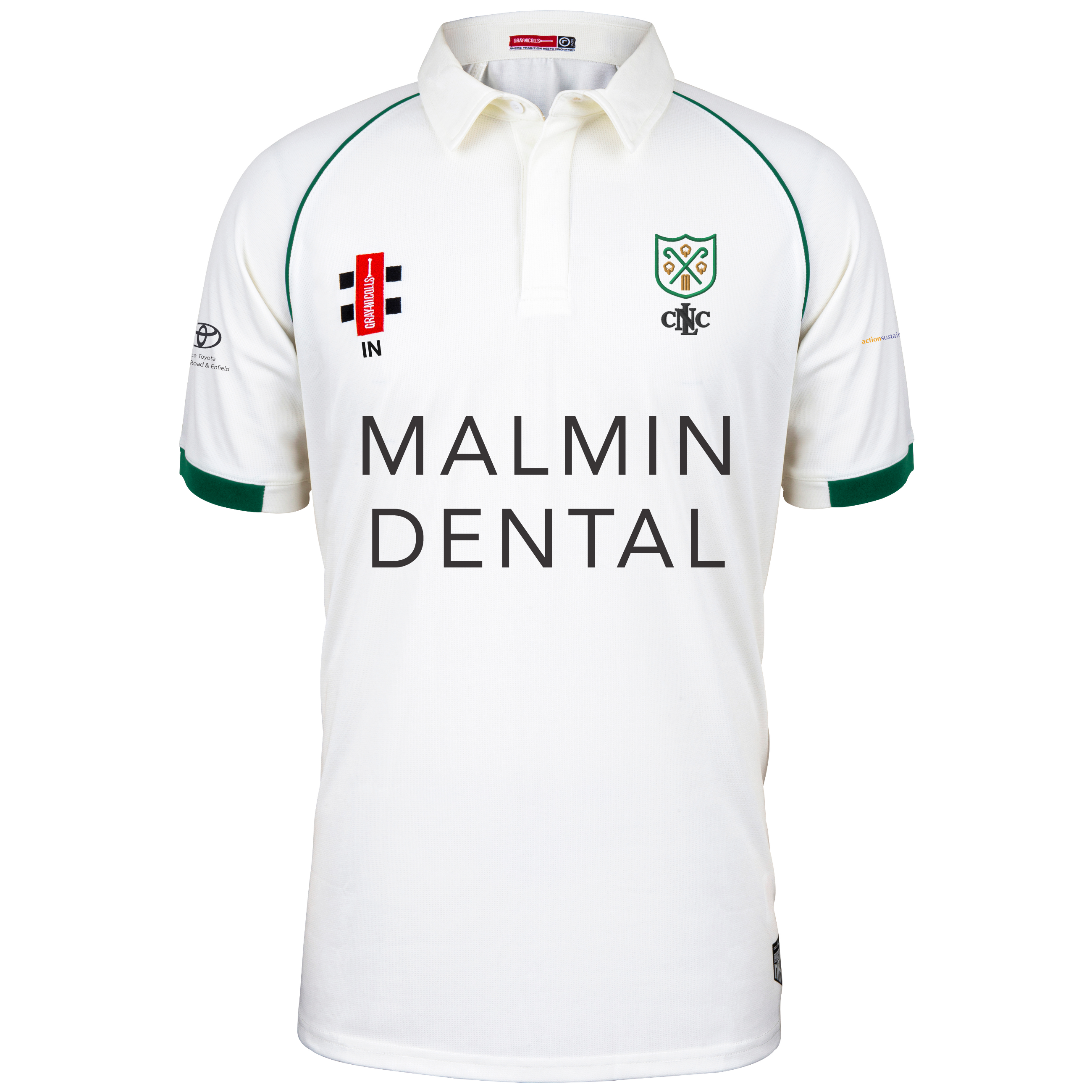 gray-nicolls-north-london-cc-junior-matrix-v2-s-s-shirt-ivory-green-maglia-crick image 1