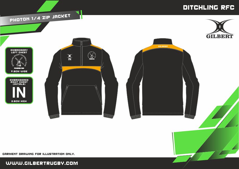 gilbert-rugby-photon-giacca-1-4-zip-adulto-ditchling-rfc-nero-oro image 2