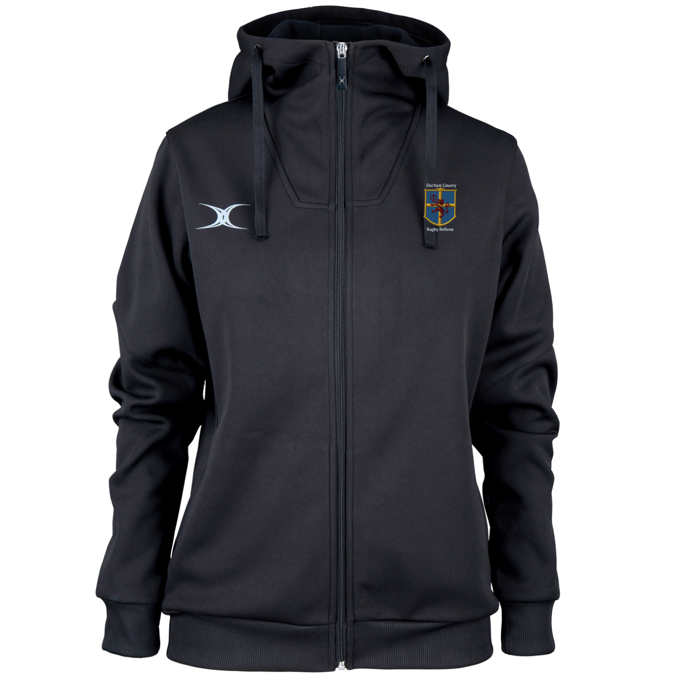 gilbert-rugby-durham-county-referee-pro-felpa-cappuccio-donna-nera image 1