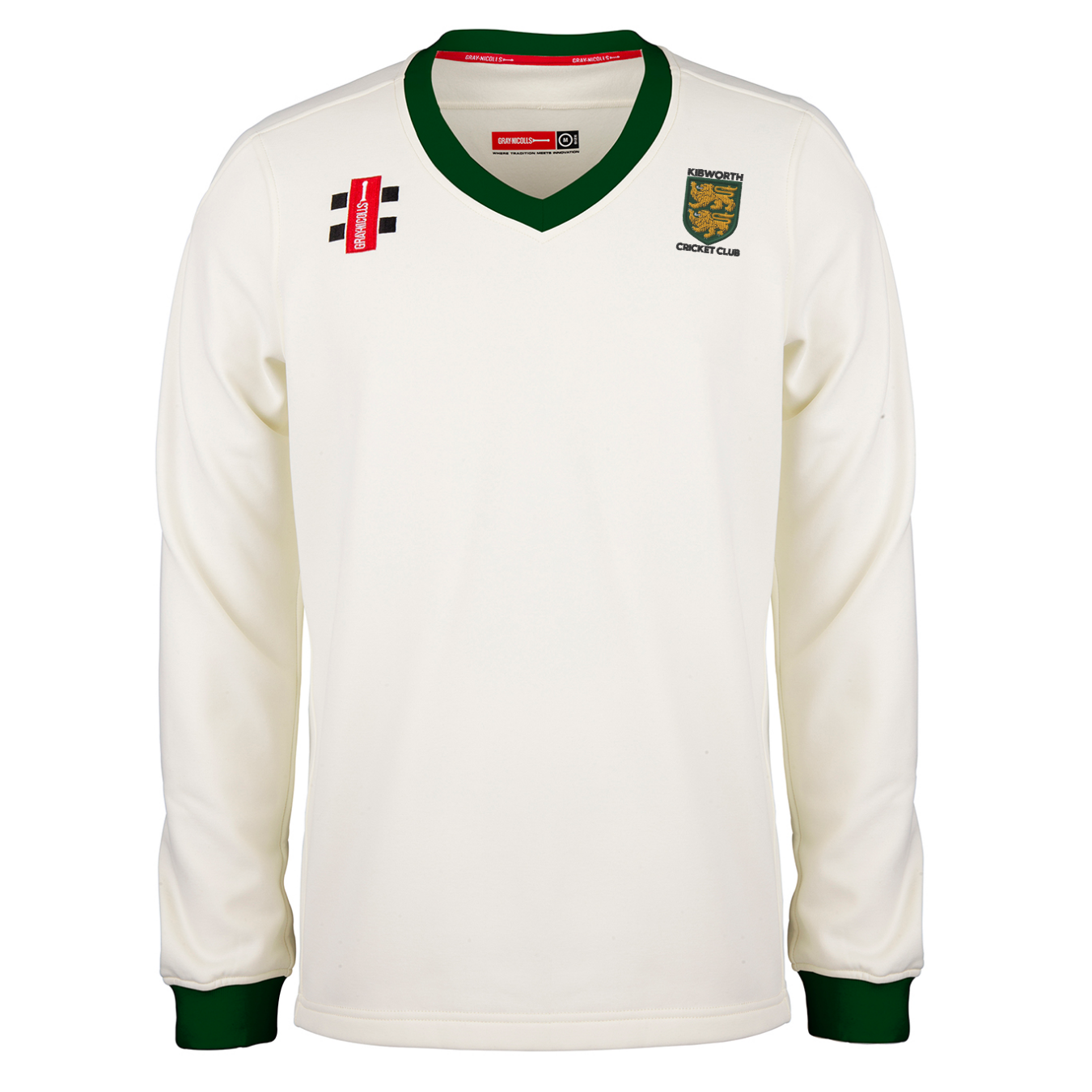gray-nicolls-kibworth-cc-pro-performance-maglione-match-da-bambino-ivory-green image 1