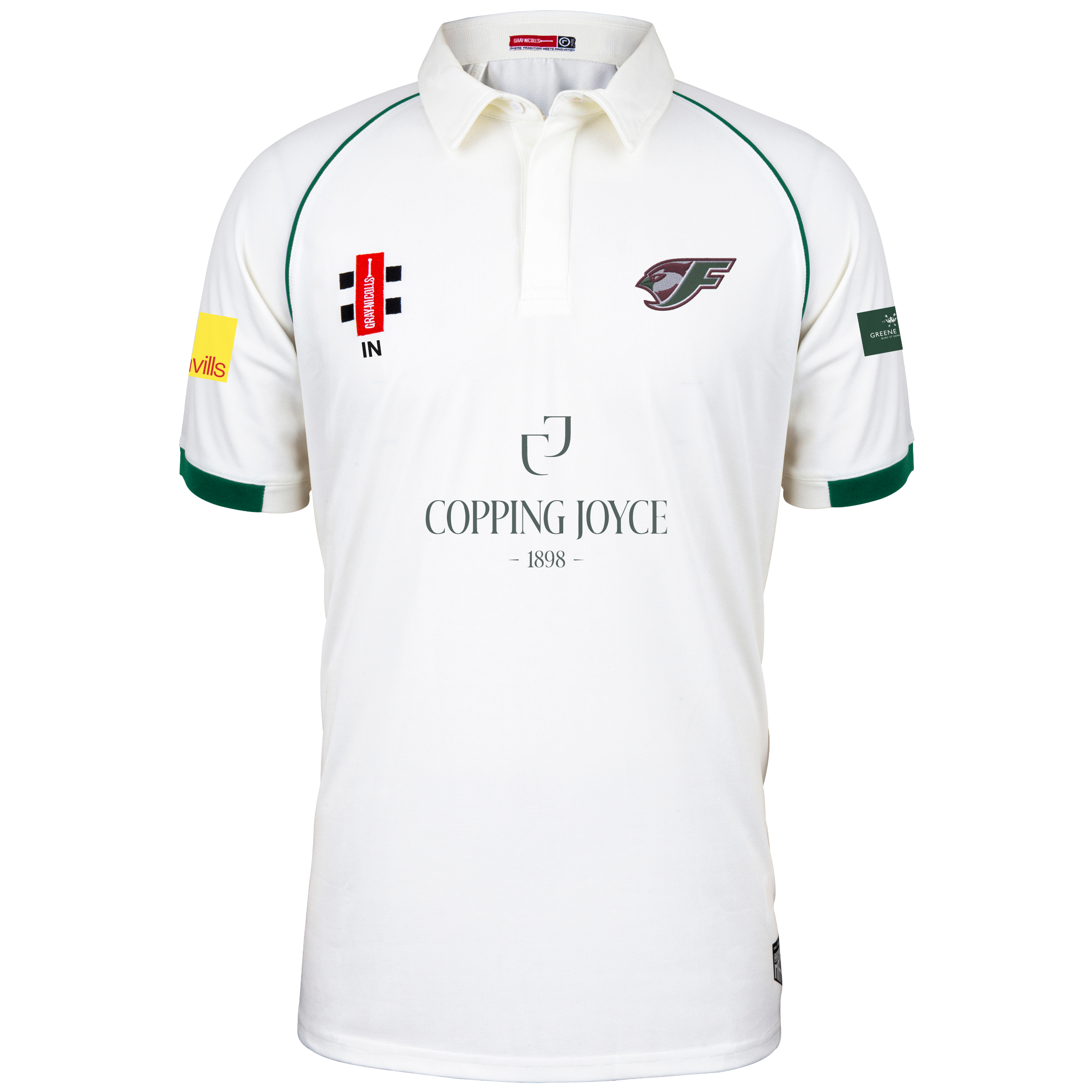 gray-nicolls-finchley-cc-senior-matrix-v2-maglia-gara-manica-corta-avorio-verde image 1