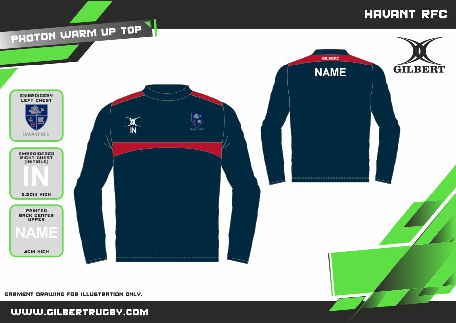 gilbert-rugby-havant-rfc-bambino-giacca-warm-up-photon-blu-navy-scuro-rosso image 2