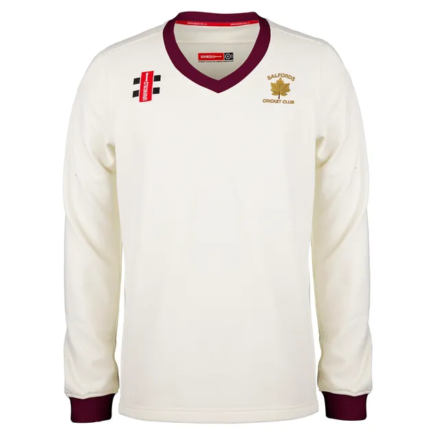 gray-nicolls-salfords-cc-pro-performance-maglione-match-bambino-avorio-bordeaux image 1