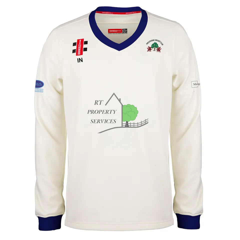gray-nicolls-presteigne-cc-junior-pro-performance-maglione-match-avorio-navy image 1