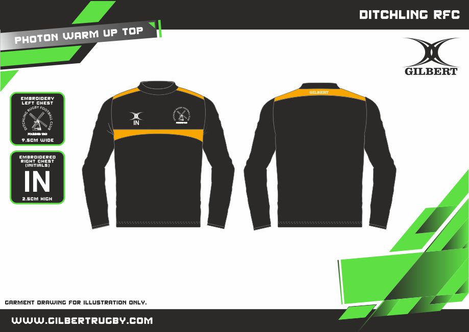 gilbert-rugby-photon-warm-up-jacket-nero-oro-ditchling-rfc-adulti image 2
