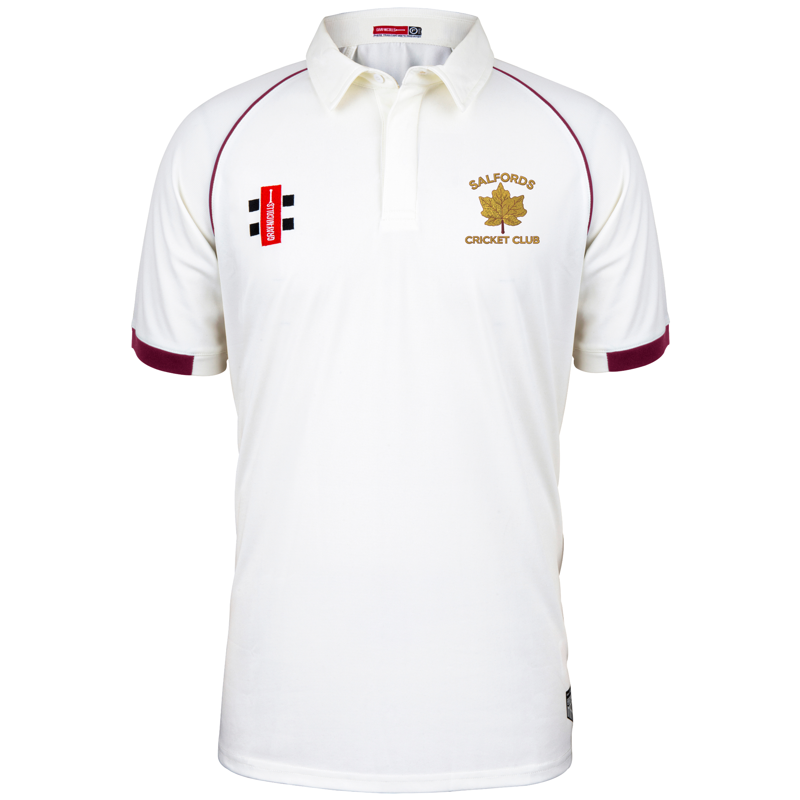 gray-nicolls-matrix-v2-maglia-cricket-manica-corta-salfords-cc-avorio-bordeaux image 1