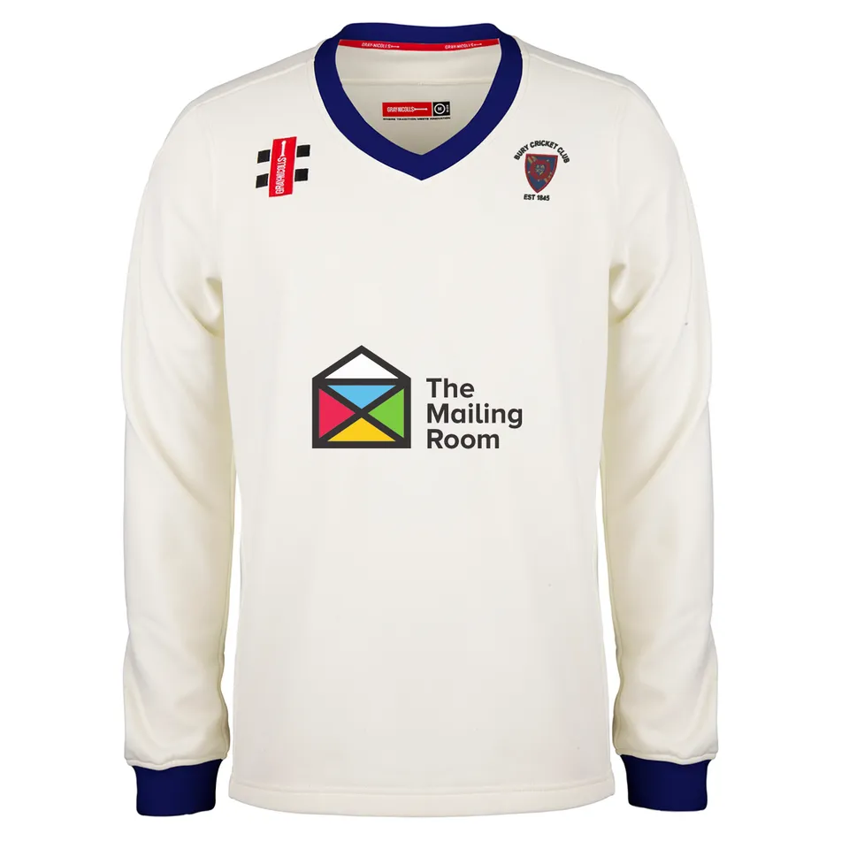 gray-nicolls-bury-cc-senior-pro-performance-maglione-match-cricket-avorio-blu-na image 1