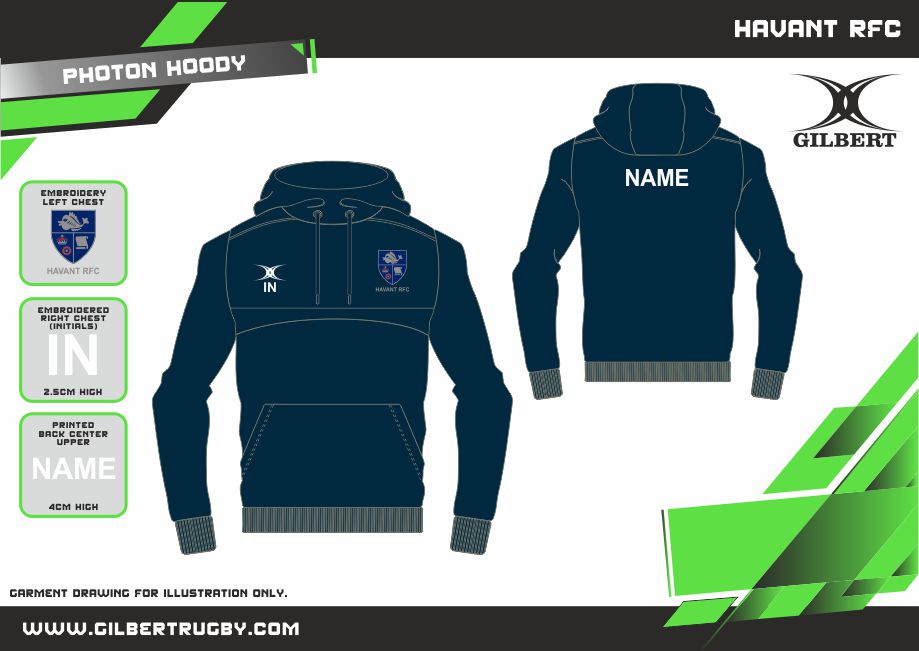 gilbert-rugby-havant-rfc-photon-felpa-cappuccio-bambino-blu-navy image 2