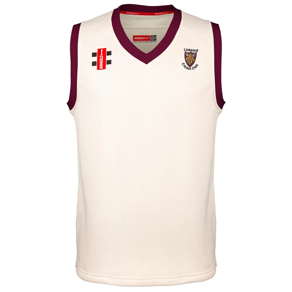 gray-nicolls-pro-performance-slipover-match-liskeard-cc-adulto-avorio-bordeaux image 1