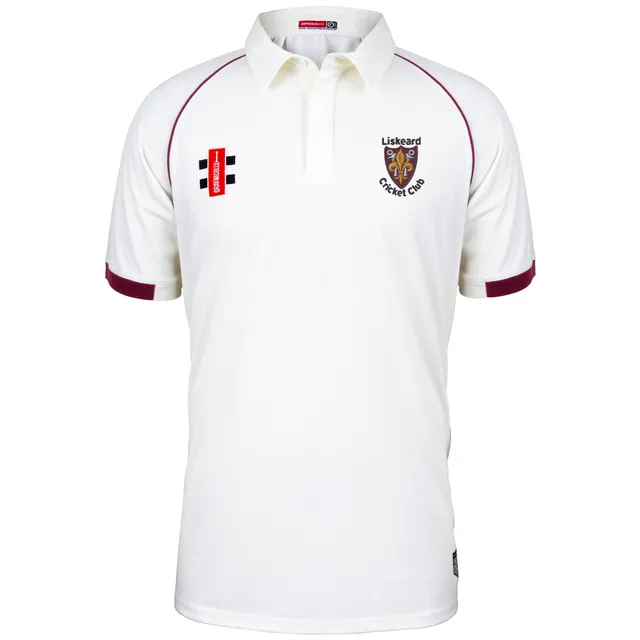 gray-nicolls-liskeard-cc-adult-matrix-v2-s-s-shirt-ivory-maroon-senior image 1