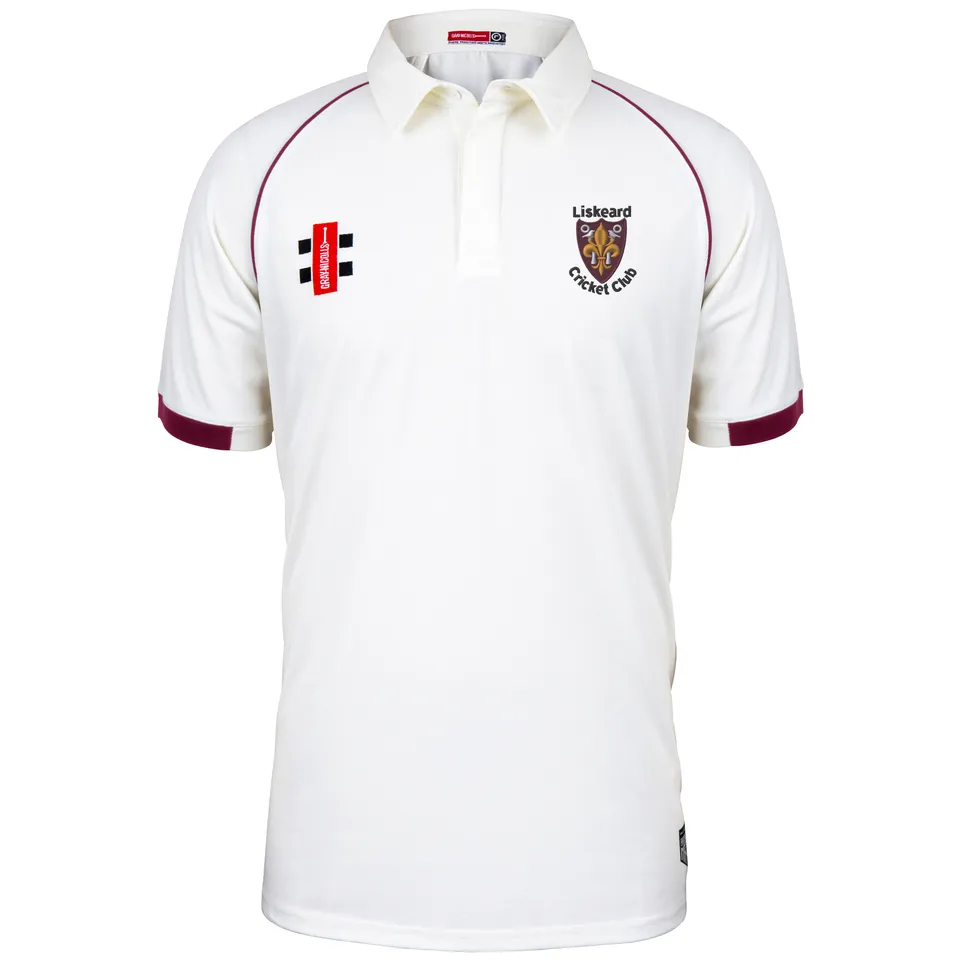 gray-nicolls-liskeard-cc-adult-matrix-v2-s-s-shirt-ivory-maroon-senior image 1