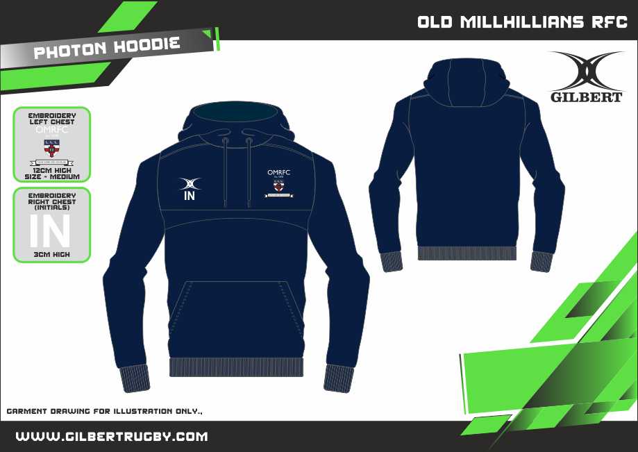 gilbert-rugby-old-millhillians-rfc-adulto-felpa-con-cappuccio-photon-blu-navy-sc image 2