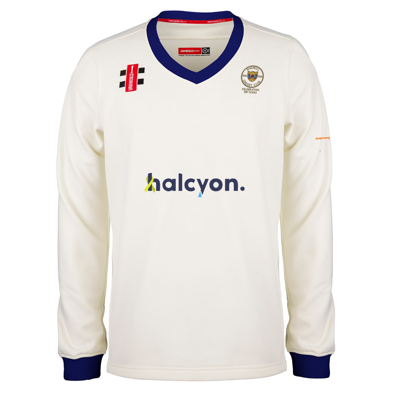 gray-nicolls-maghull-cc-senior-pro-performance-maglione-match-avorio-navy-100th- image 1