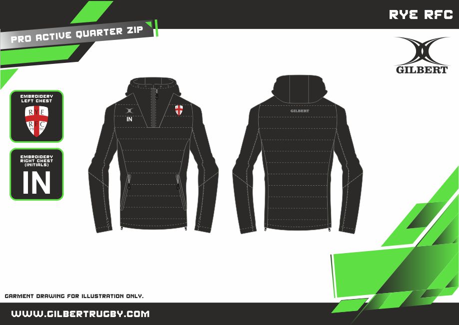 gilbert-rugby-rye-rugby-club-pro-active-felpa-quarter-zip-nera-adulto image 2