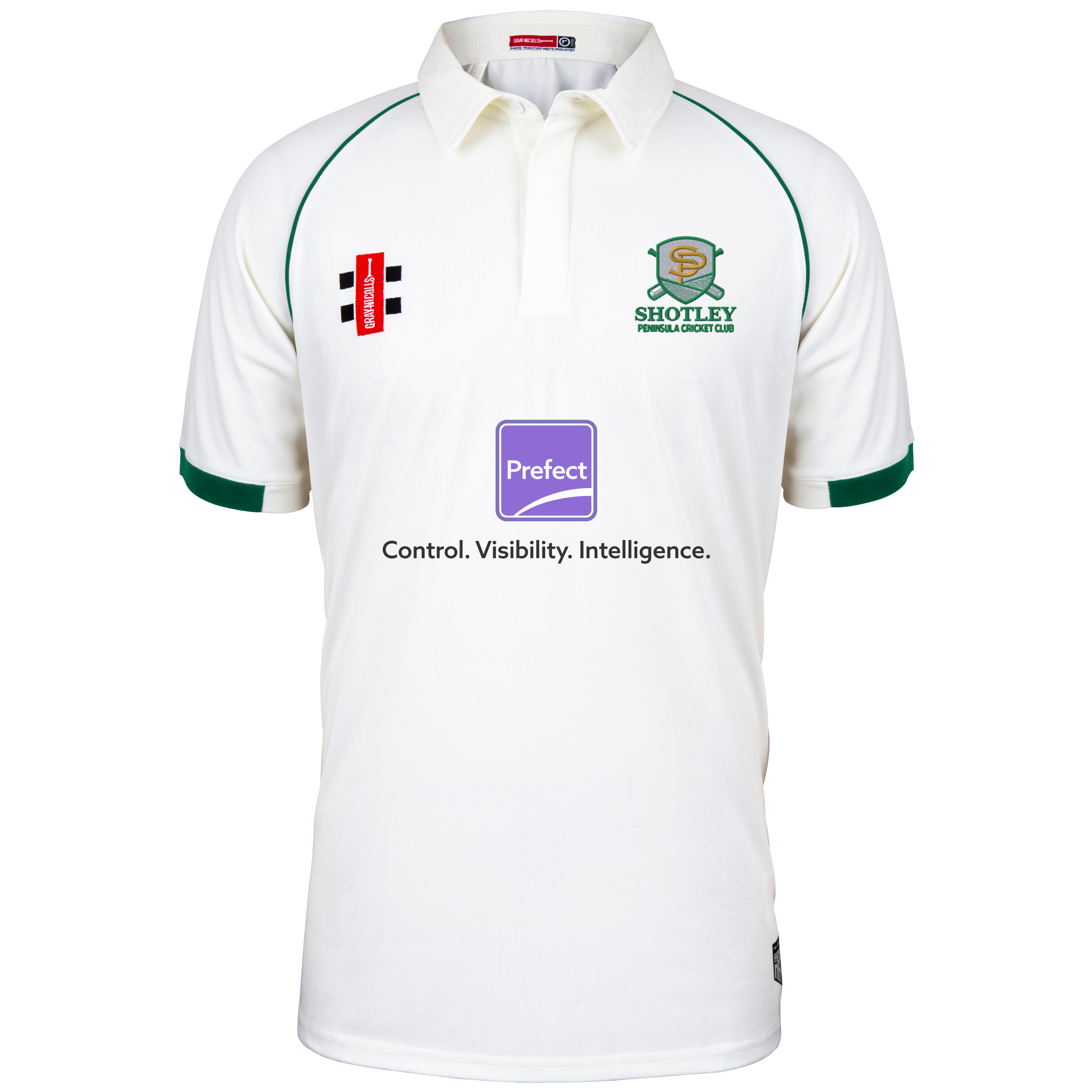 gray-nicolls-shotley-peninsula-cc-senior-matrix-v2-maglia-s-s-avorio-verde image 1