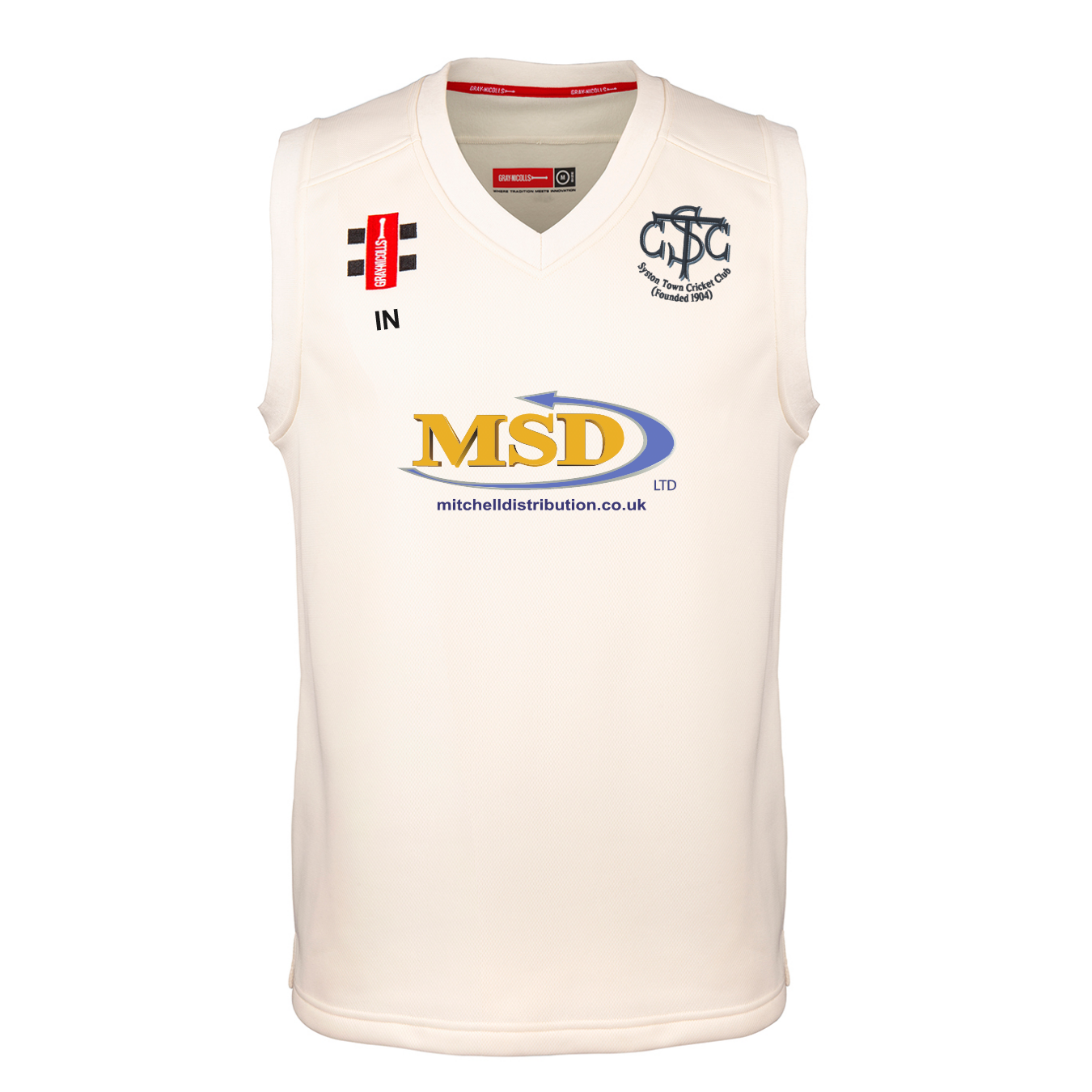 gray-nicolls-pro-performance-slipover-syston-town-cc-junior-gilet-cricket-avorio image 1