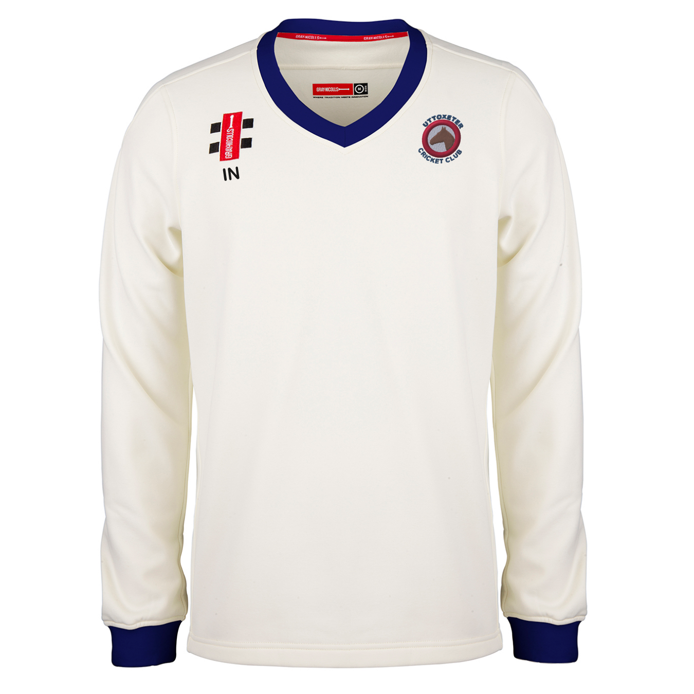 gray-nicolls-uttoxeter-cc-pro-performance-maglione-match-senior-avorio-blu-navy image 1