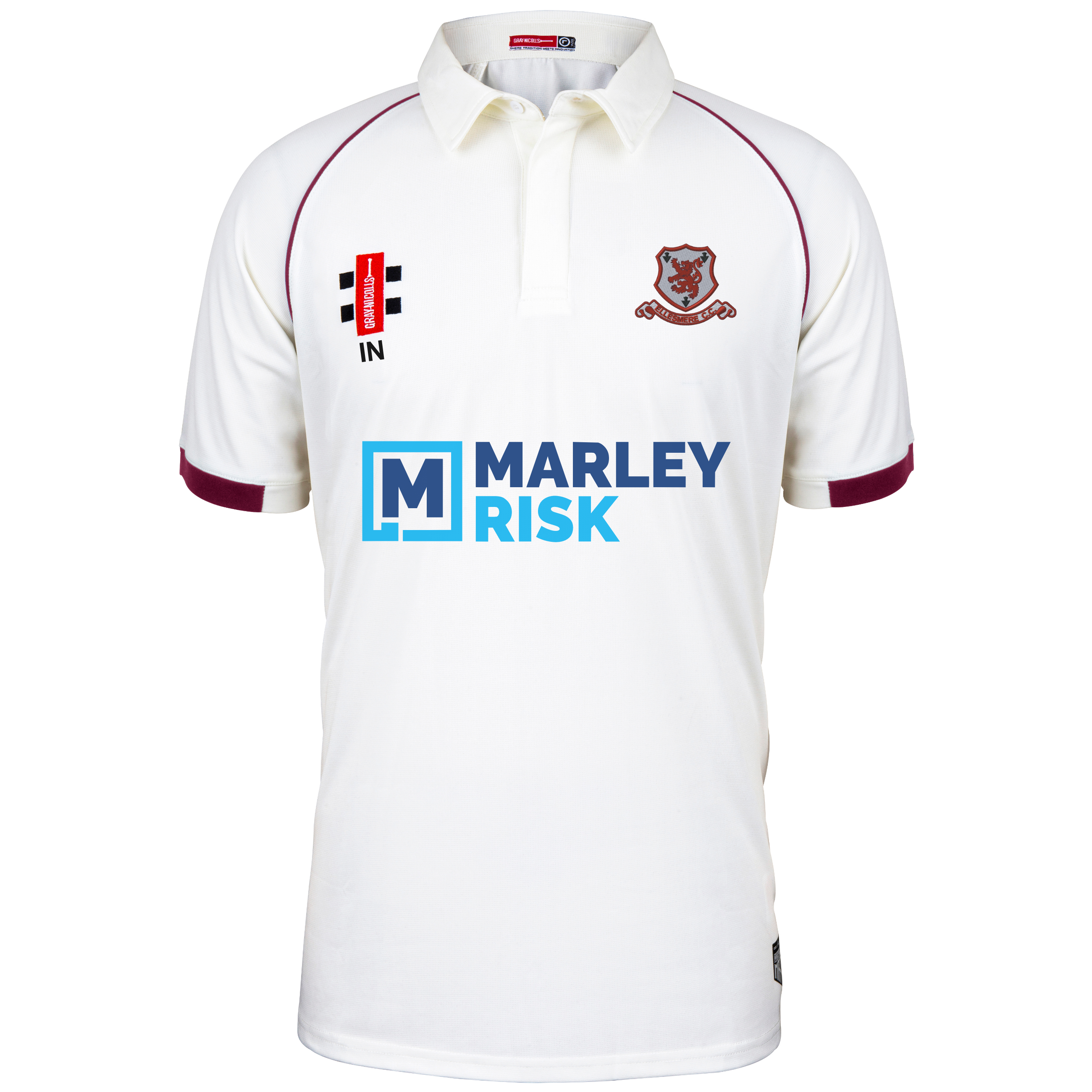 gray-nicolls-ellesmere-matrix-v2-maglia-s-s-junior-avorio-bordeaux-con-iniziali image 1