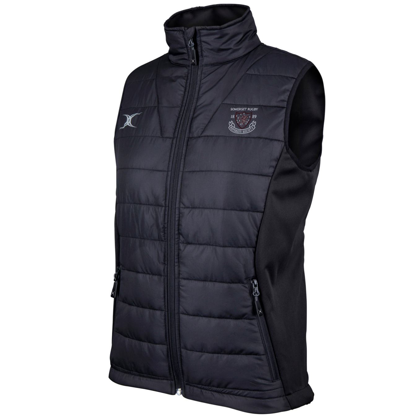 gilbert-rugby-somerset-rugby-referees-society-pro-bodywarmer-donna-nero image 1