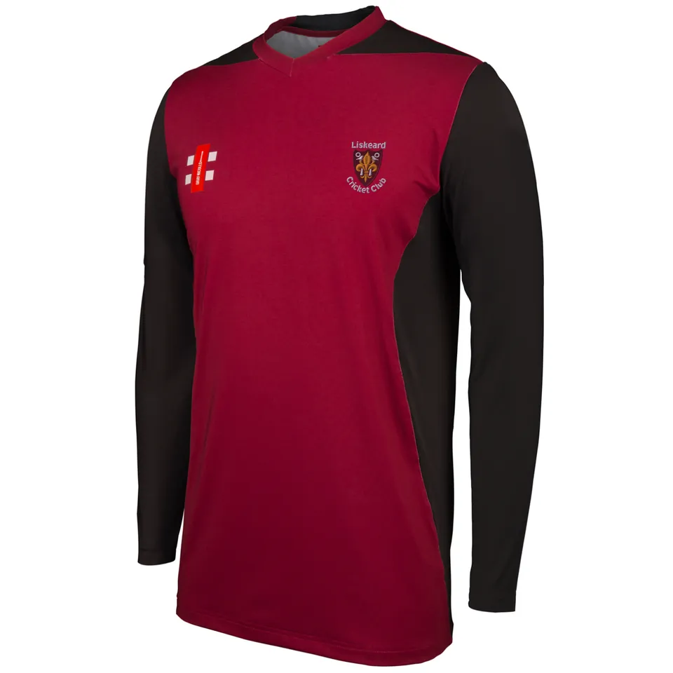 gray-nicolls-liskeard-cc-pro-performance-maglia-manica-lunga-bordeaux-nero image 1