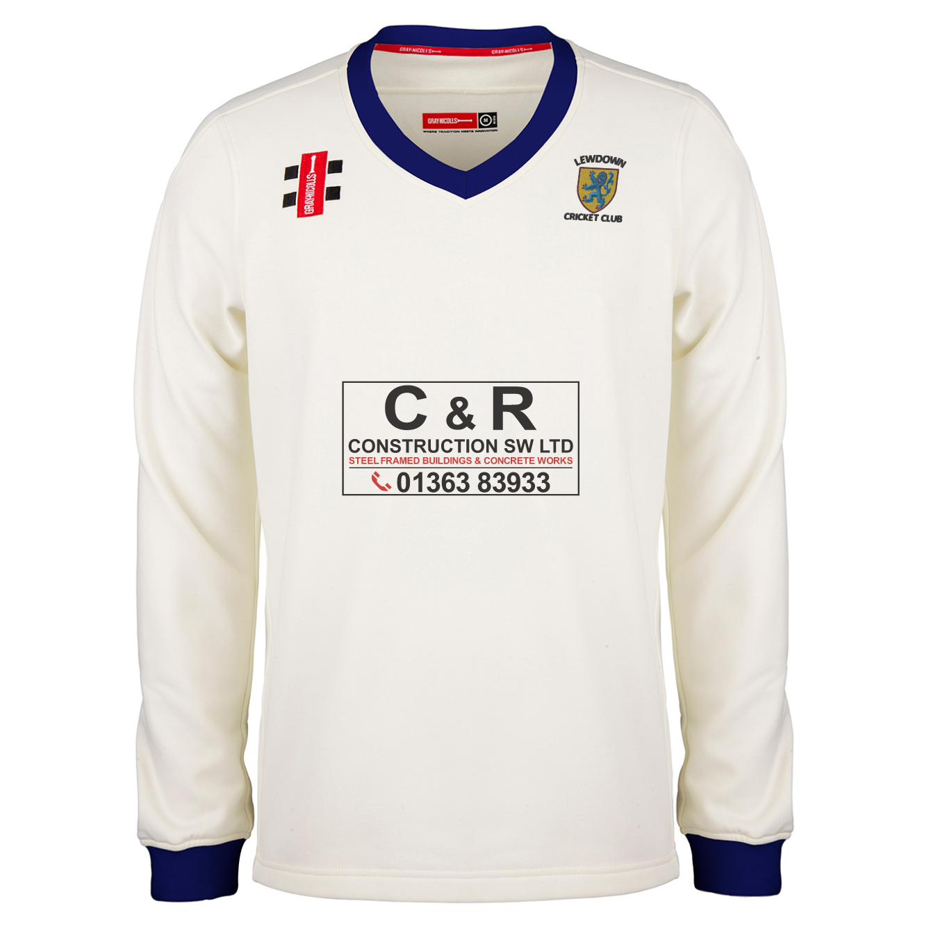 gray-nicolls-pro-performance-maglione-match-ivory-navy-lewdown-cricket-club-seni image 1