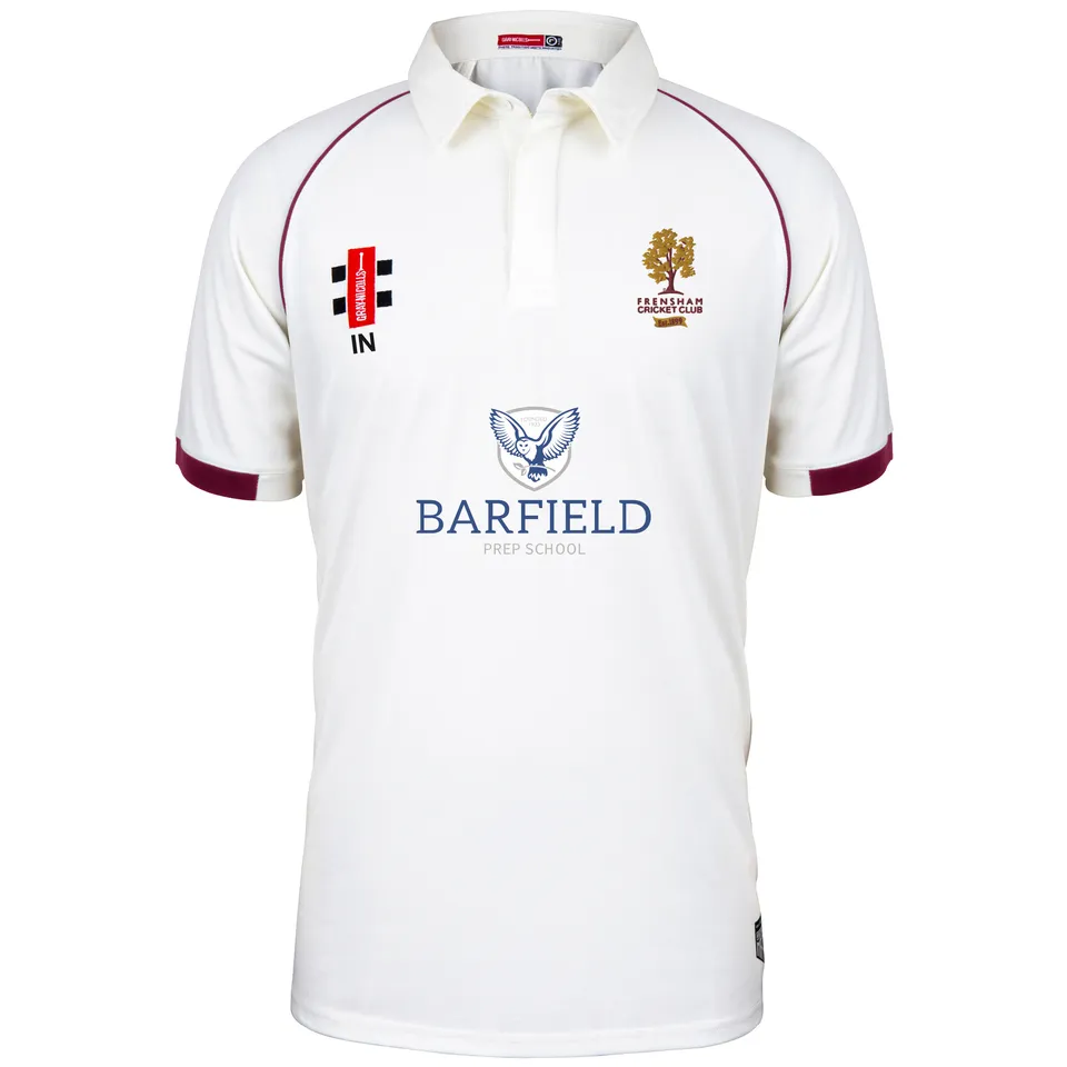 gray-nicolls-frensham-cc-junior-matrix-v2-camicia-cricket-s-s-avorio-bordeaux image 1