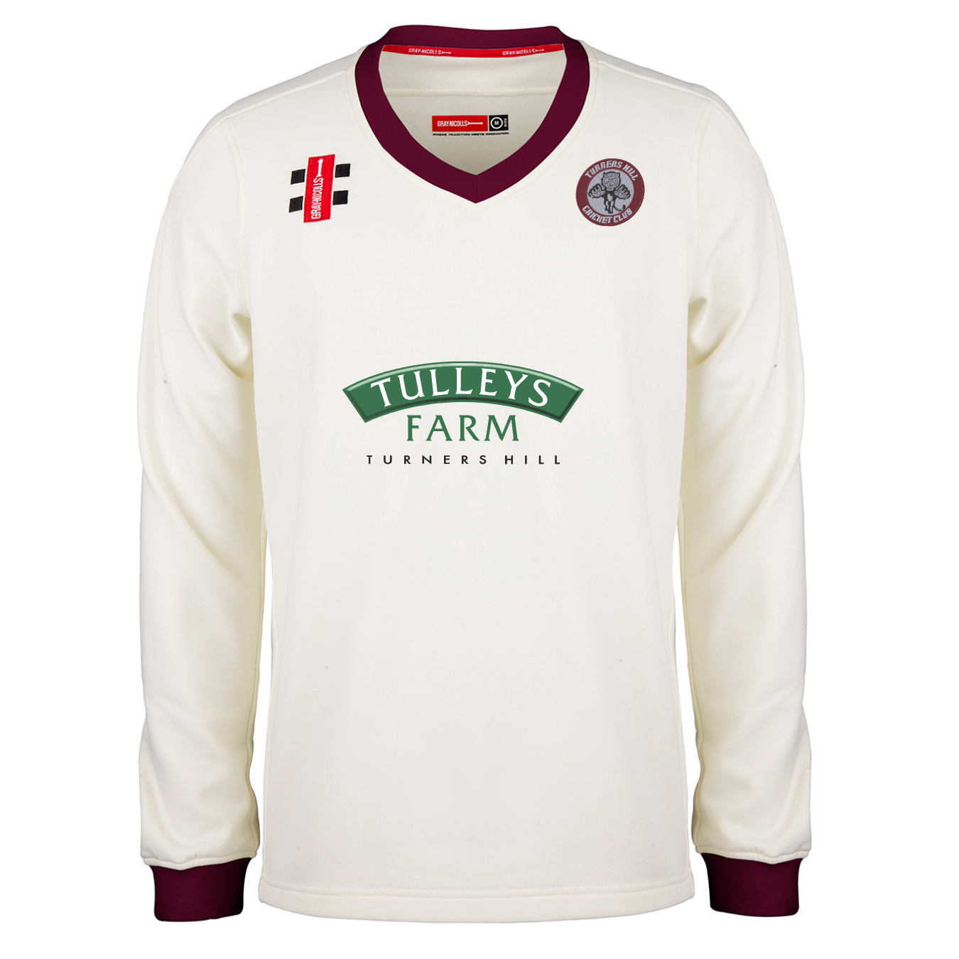gray-nicolls-turners-hill-cc-adulto-pro-performance-maglione-match-ivory-maroon image 1