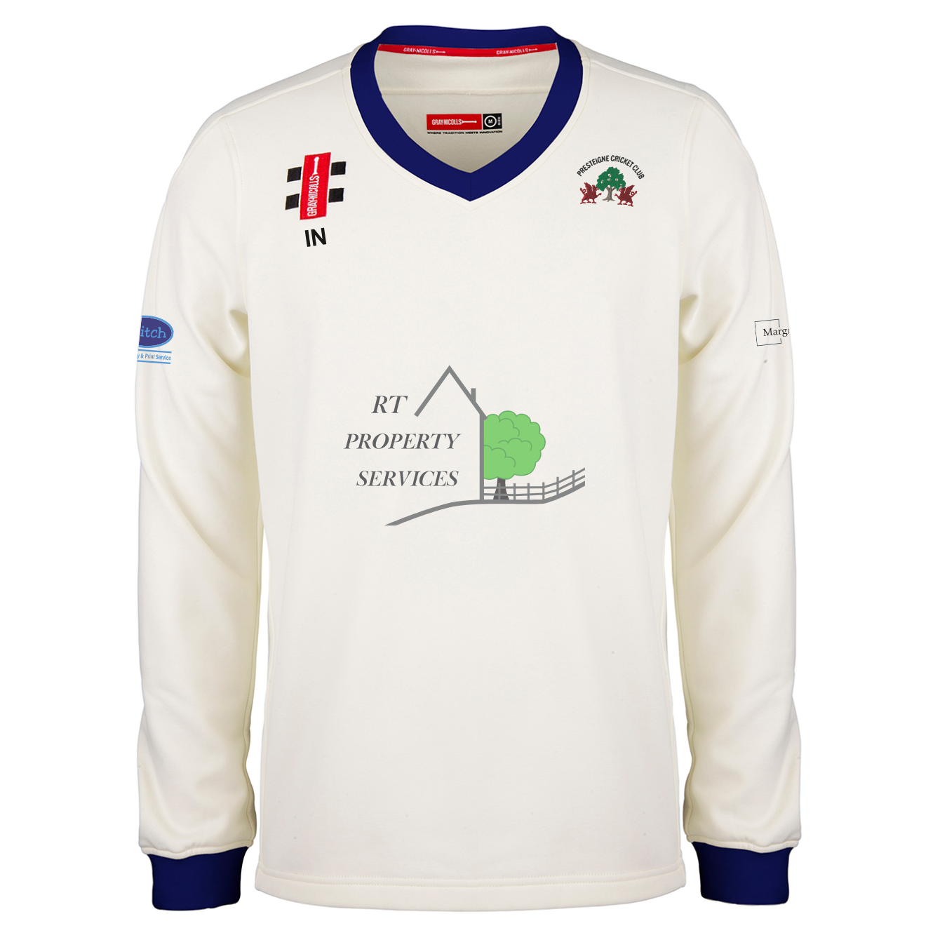 gray-nicolls-presteigne-cc-junior-pro-performance-maglione-match-avorio-navy image 1