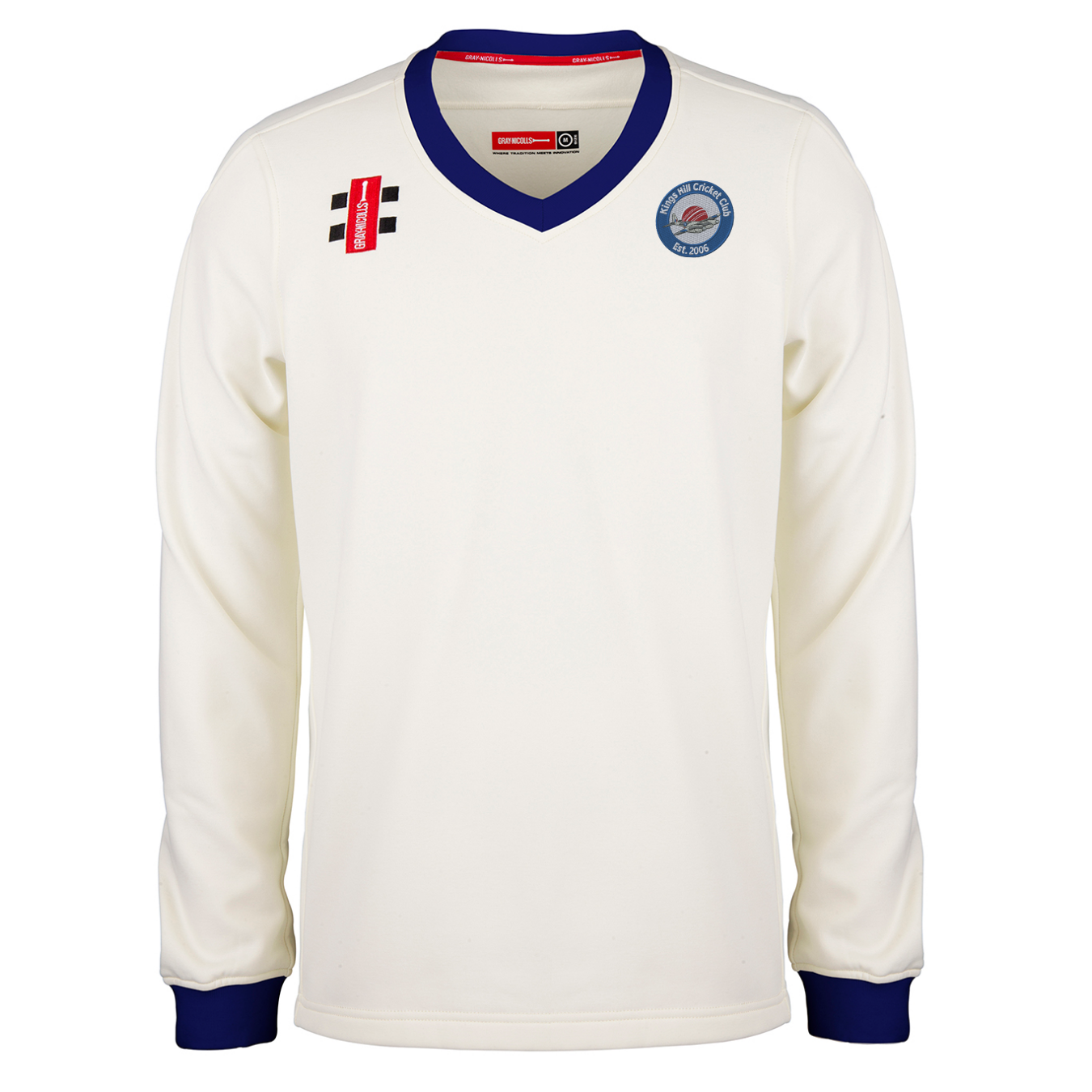 gray-nicolls-kings-hill-cc-senior-maglione-match-pro-performance-avorio-blu-navy image 1