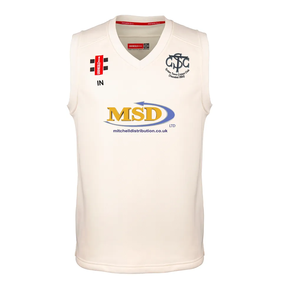 gray-nicolls-pro-performance-slipover-syston-town-cc-junior-gilet-cricket-avorio image 1