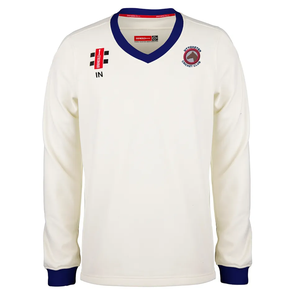 gray-nicolls-pro-perf-maglione-cricket-junior-avorio-navy-uttoxeter-cc image 1