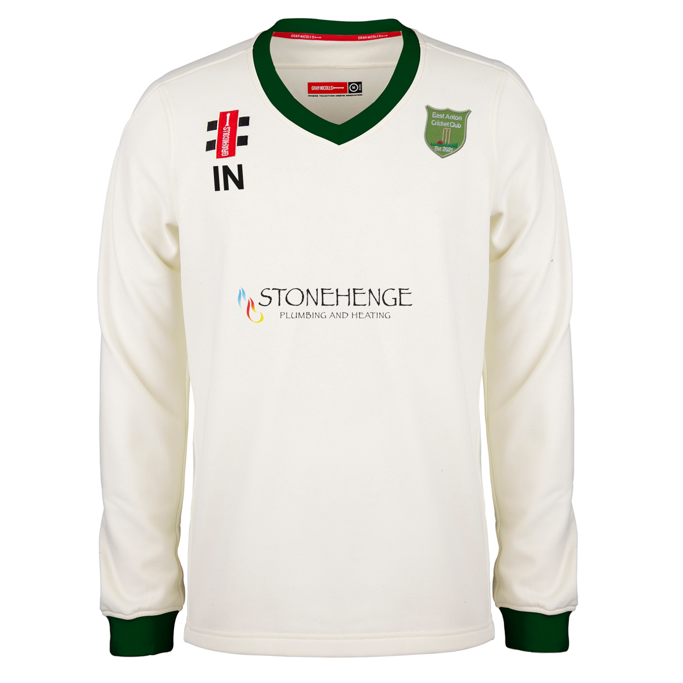 gray-nicolls-east-anton-cc-junior-pro-performance-maglione-match-avorio-verde image 1