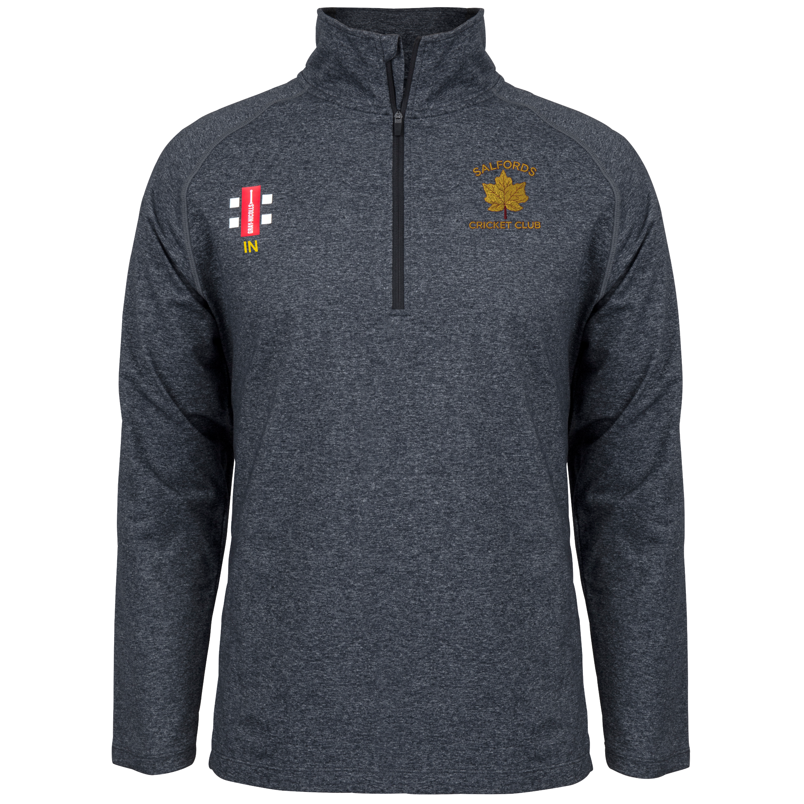 gray-nicolls-velocity-mid-layer-cricket-salfords-cc-bambino-nero-con-zip-corta image 1