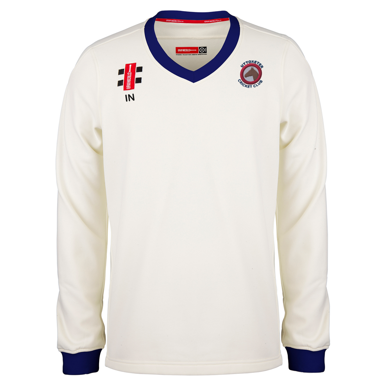 gray-nicolls-pro-perf-maglione-cricket-junior-avorio-navy-uttoxeter-cc image 1