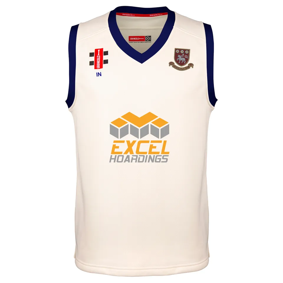 gray-nicolls-cleckheaton-cc-senior-pro-performance-slipover-cricket-avorio-navy image 1