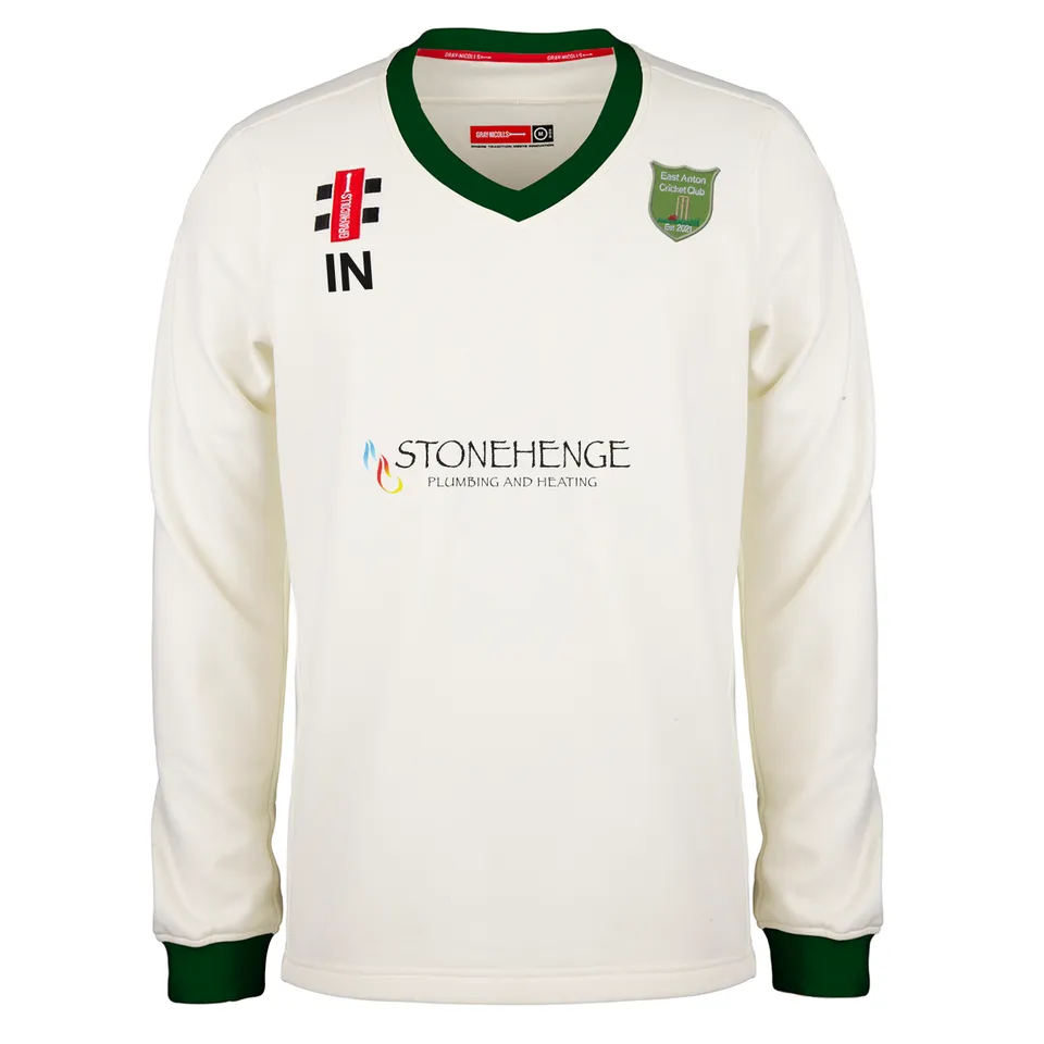 gray-nicolls-east-anton-cc-junior-pro-performance-maglione-match-avorio-verde image 1