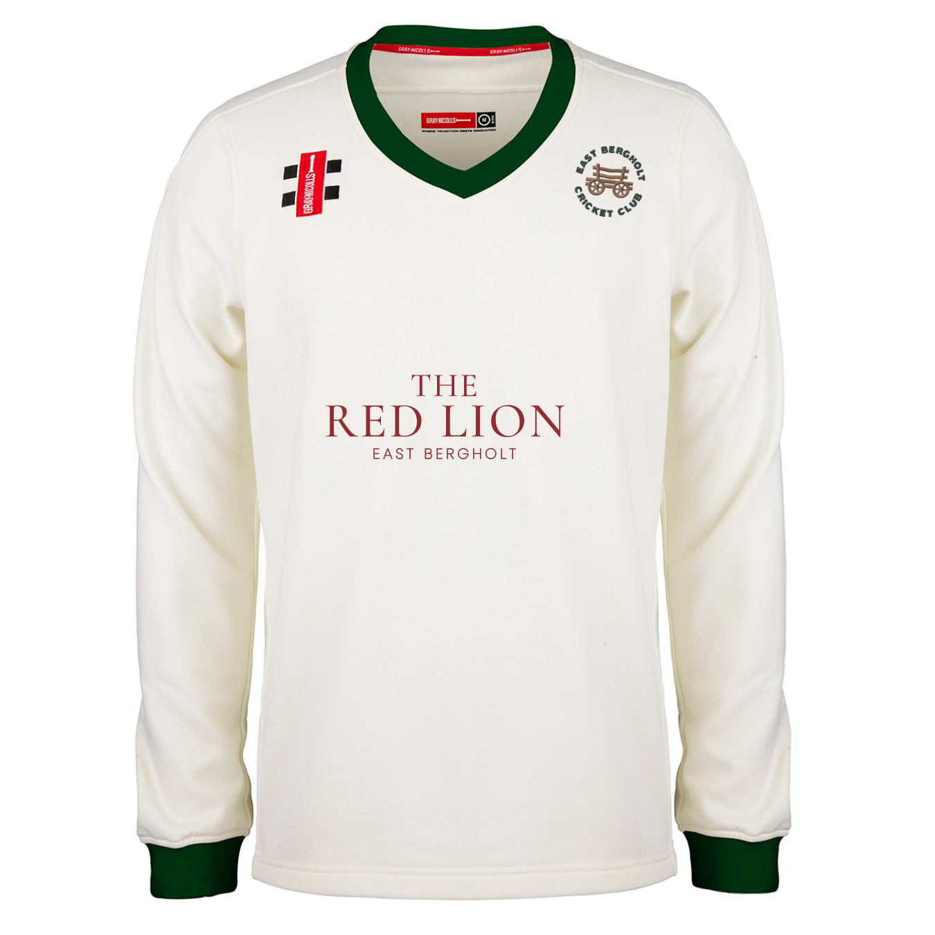 gray-nicolls-east-bergholt-cc-maglione-gara-bambino-avorio-verde-pro-performance image 1